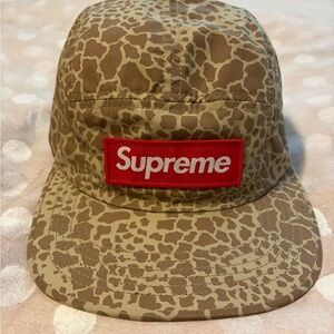 Supreme Tan Animal Print Cap with Red Logo